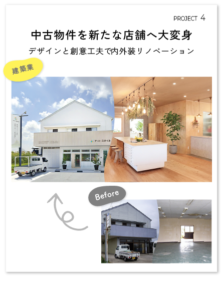 中古物件、内外装リノベーション。デザインと創意工夫で新たな店舗へ大変身